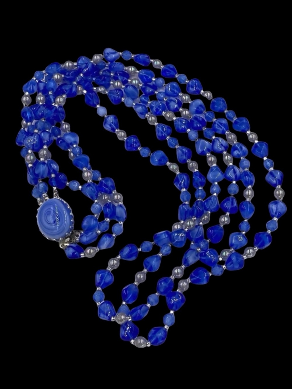 Blue Givre’ Glass Multi Strand Bead Necklace Japan